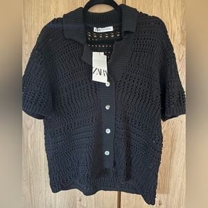 Zara oversized crochet button down top